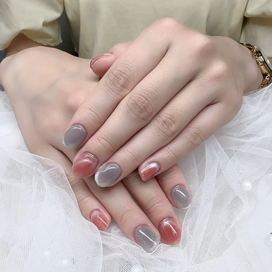 ネイル フレンチネイル マグネットネイル マグネットフレンチ ワンカラーネイル ハンドネイル LOA.NAIL 本八幡店💞Kyouのネイルデザイン
