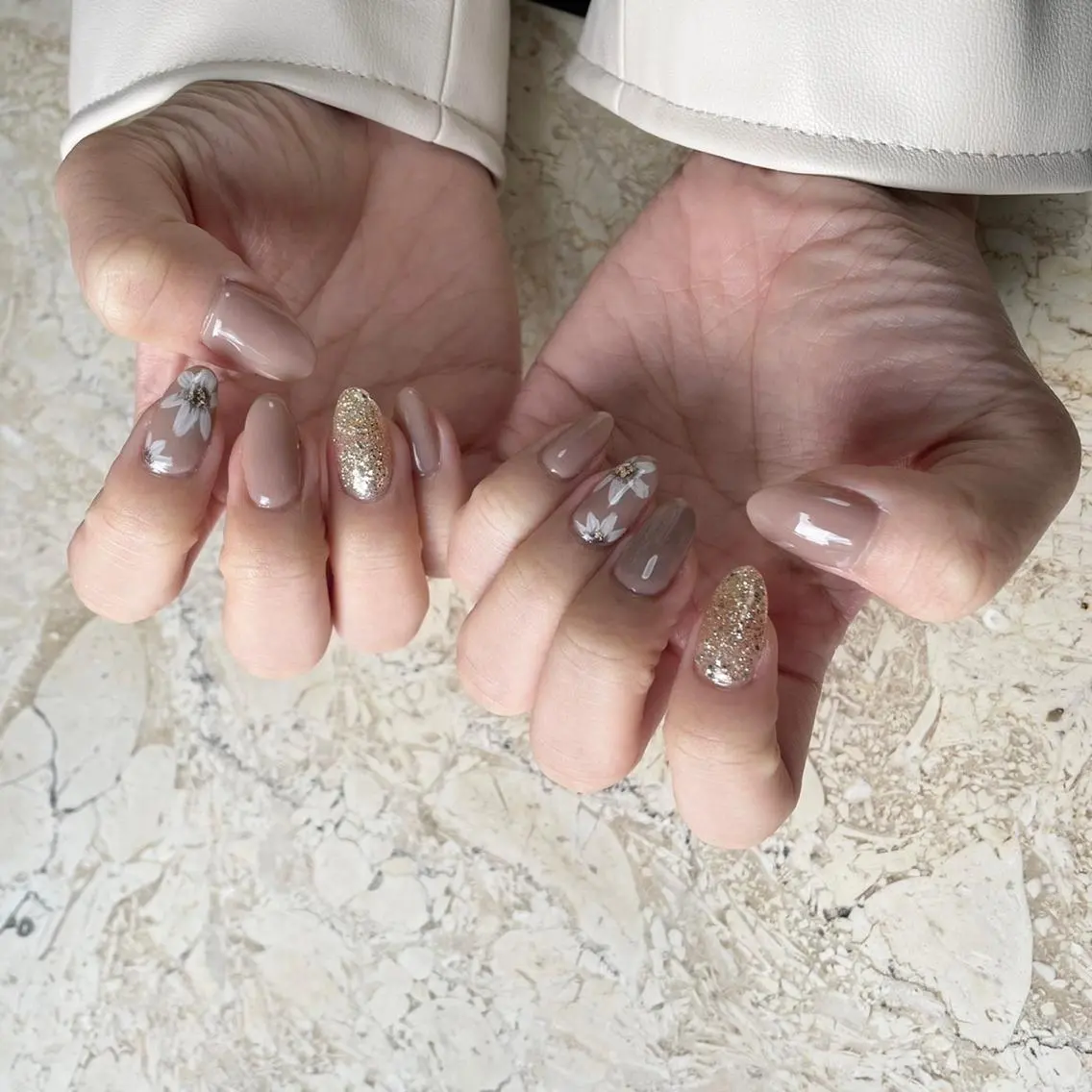 ネイル アートネイル フラワーネイル ジェルネイル 韓国ネイル ラメ(グリッター) ハンドネイル nail salon mieux(ミュー)のマツエク・マツパデザイン