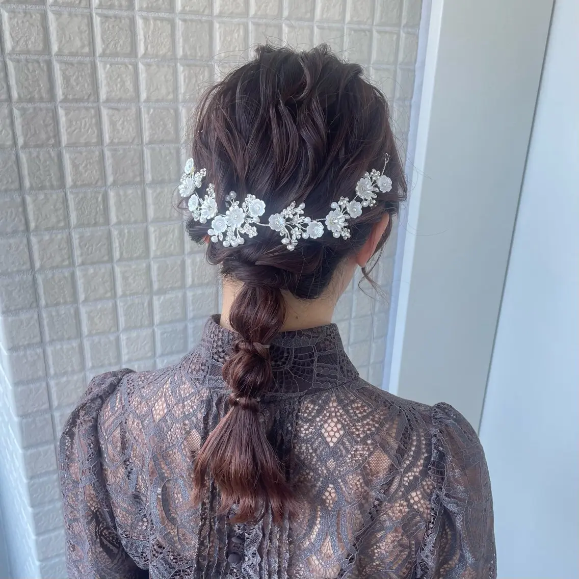 ヘアアレンジ 結婚式・ブライダル ヘアセット 銀座：似合わせカラー オリーブ🫒アレンジのヘアスタイル