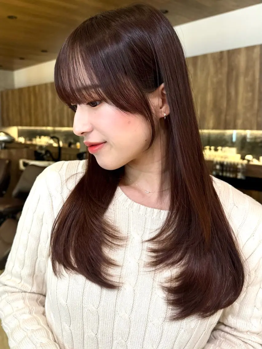 ロング カラー ブラウンカラー カシス 韓国風ヘア 門谷 百恵のヘアスタイル
