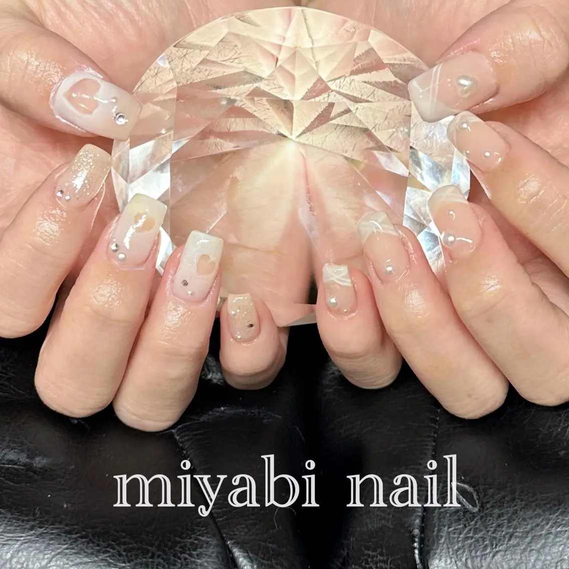 ネイル フレンチネイル ハート 持ち込み ホワイト miyabi nail 桂川駅近くのネイルデザイン