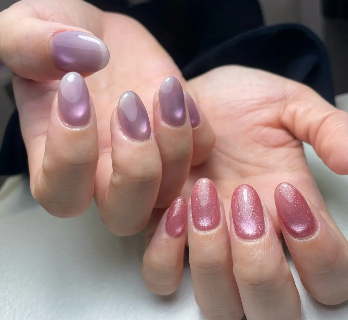 ネイル チークネイル フレンチネイル ジェルネイル ラメ(グリッター) ラメグラデーション MEO NAIL 中野 研修ネイリストのネイルデザイン