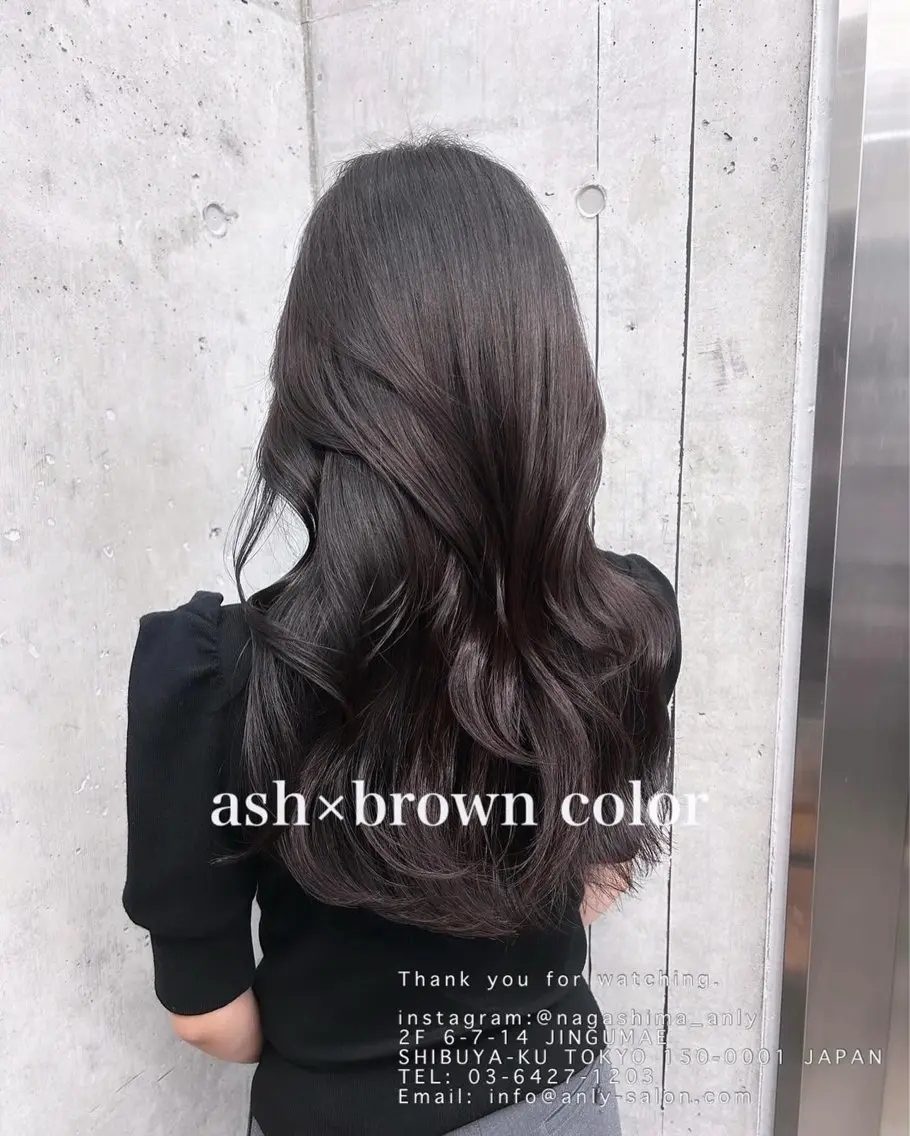 セミロング カラー アッシュ アッシュブラウン ブラウンカラー カット まとまるレイヤー カット/透明感カラーのヘアスタイル