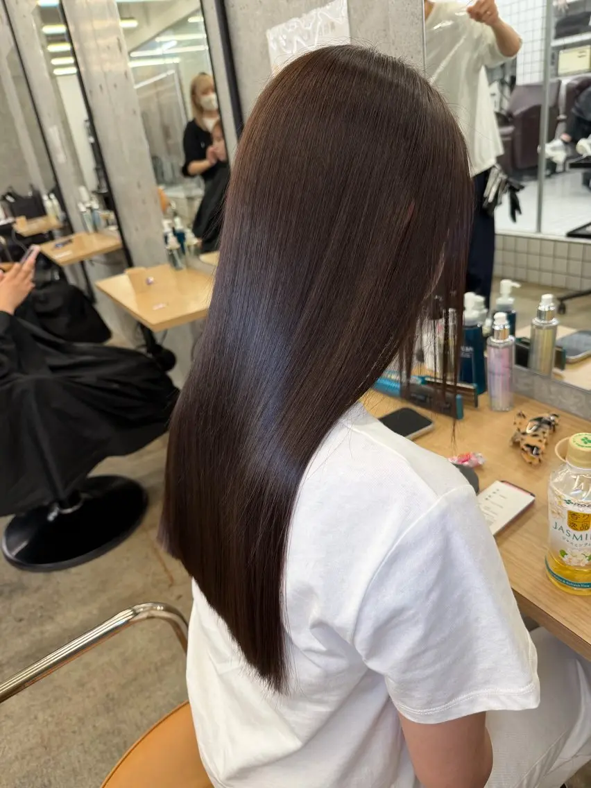 ロング 髪質改善 レイヤーカット 縮毛矯正 カット 縮毛矯正 トリートメント 縮毛矯正×髪質改善× 艶髪カラー　吉原和磨のヘアスタイル