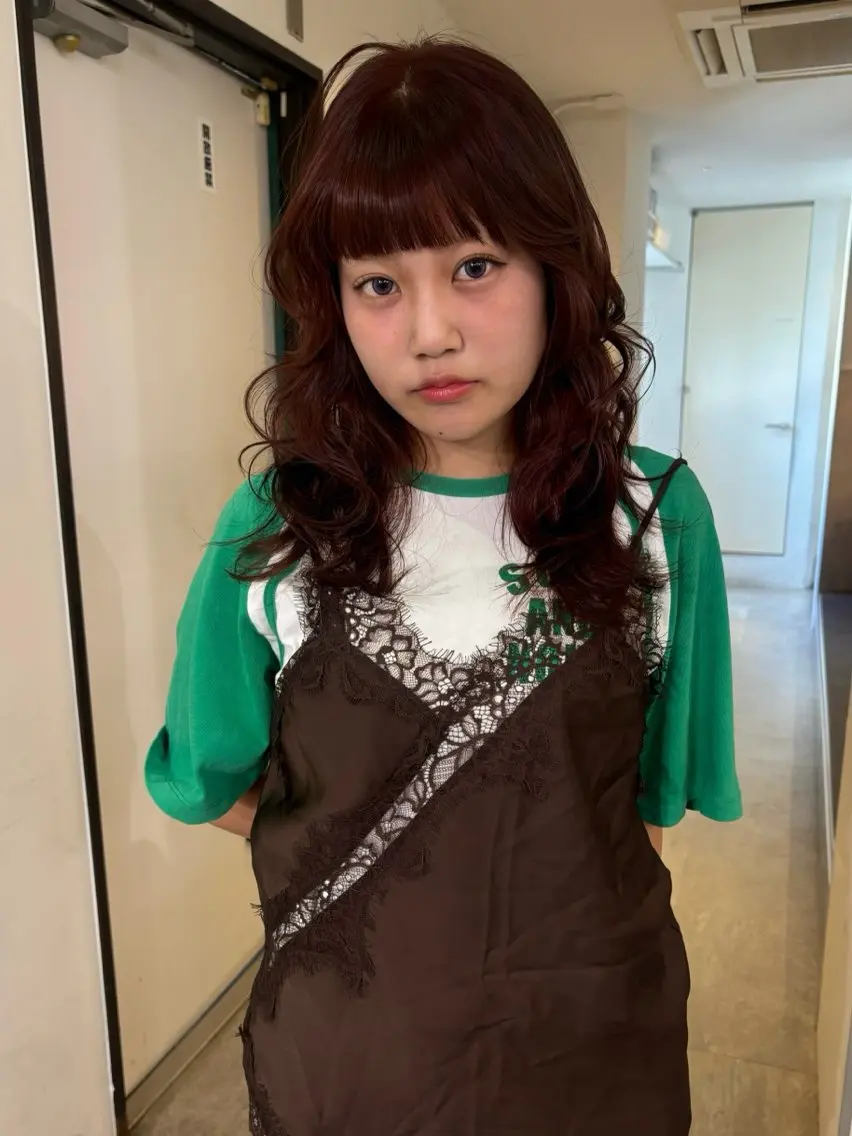 セミロング オレンジブラウン ナナ 福岡美容室のヘアスタイル