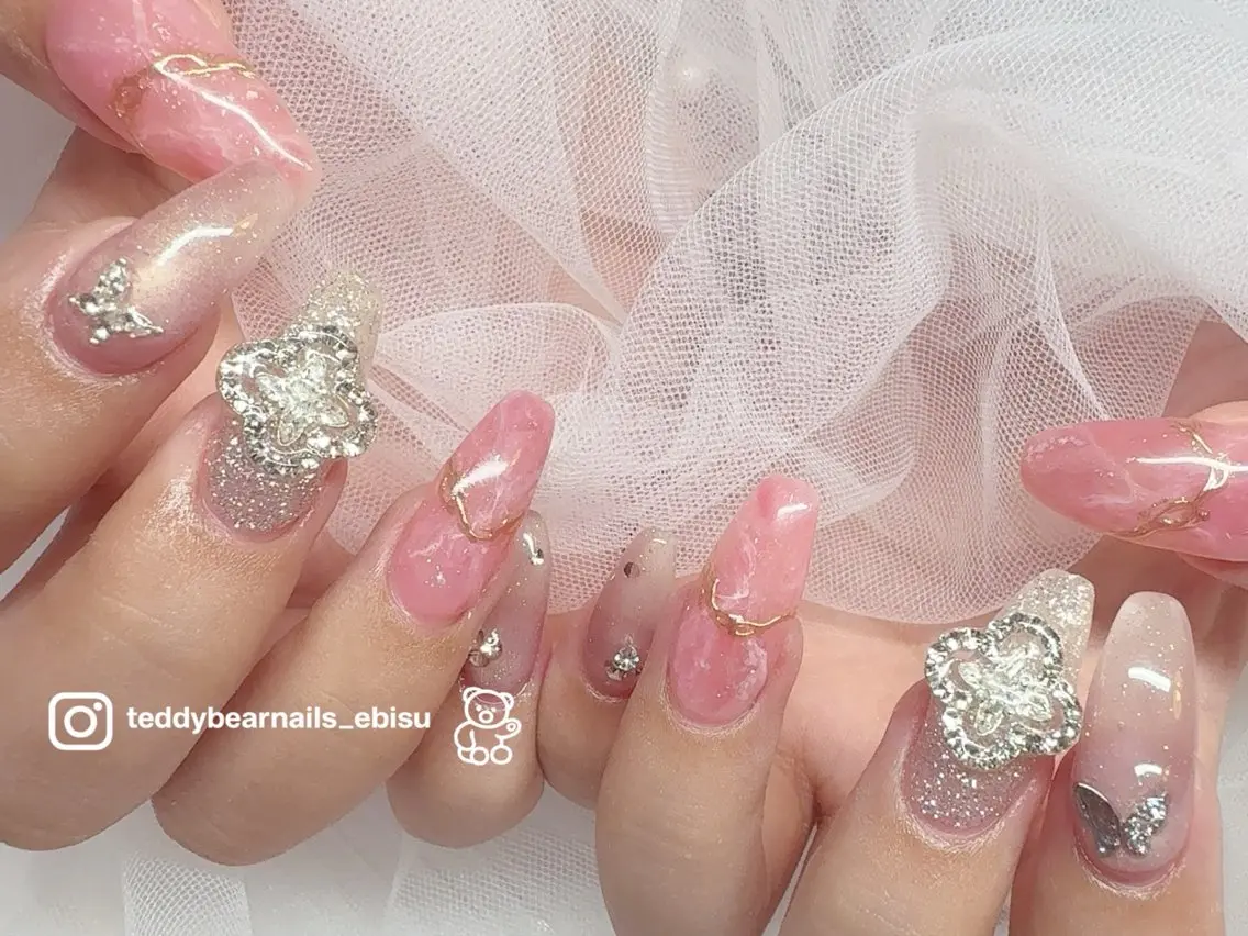 ネイル 大理石ネイル(マーブル) ピンク teddybear nailsのネイルデザイン