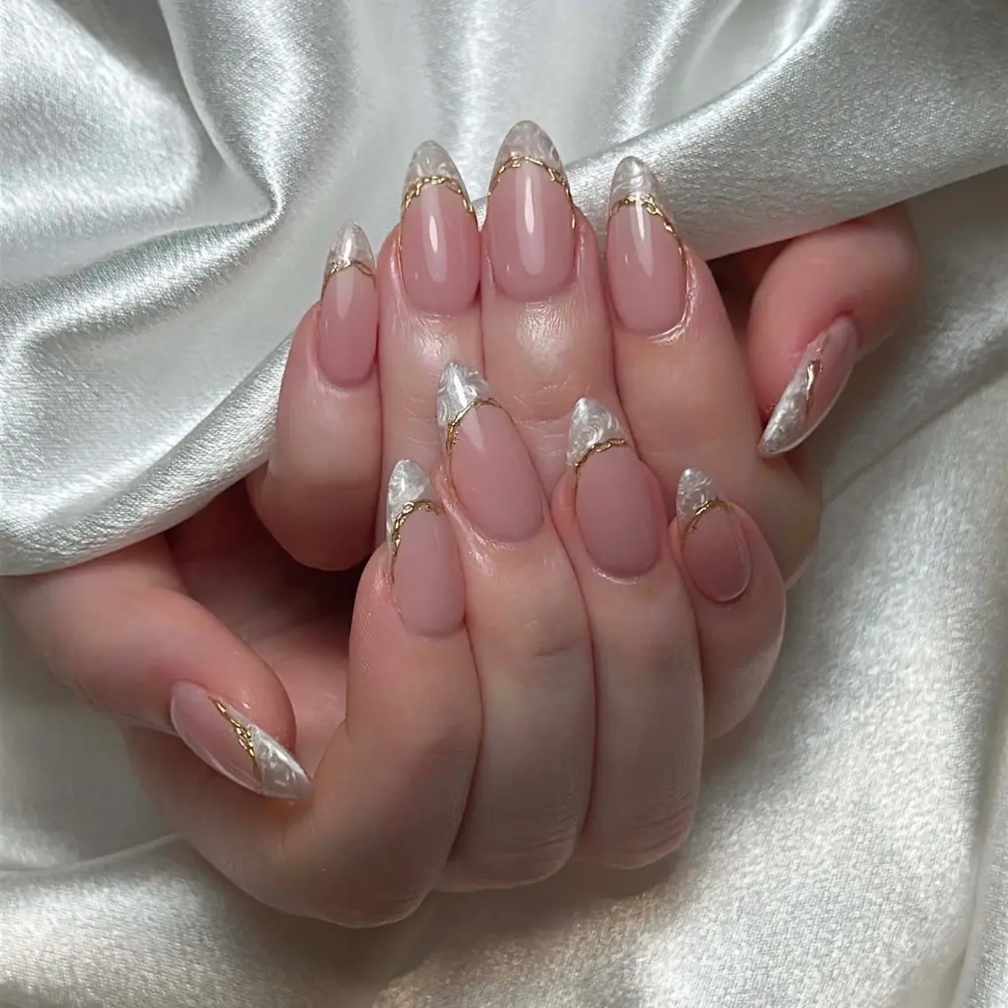 ネイル フレンチネイル ガラスフレンチ ゴールド 韓国ネイル オフィスネイル Sora NAILのネイルデザイン