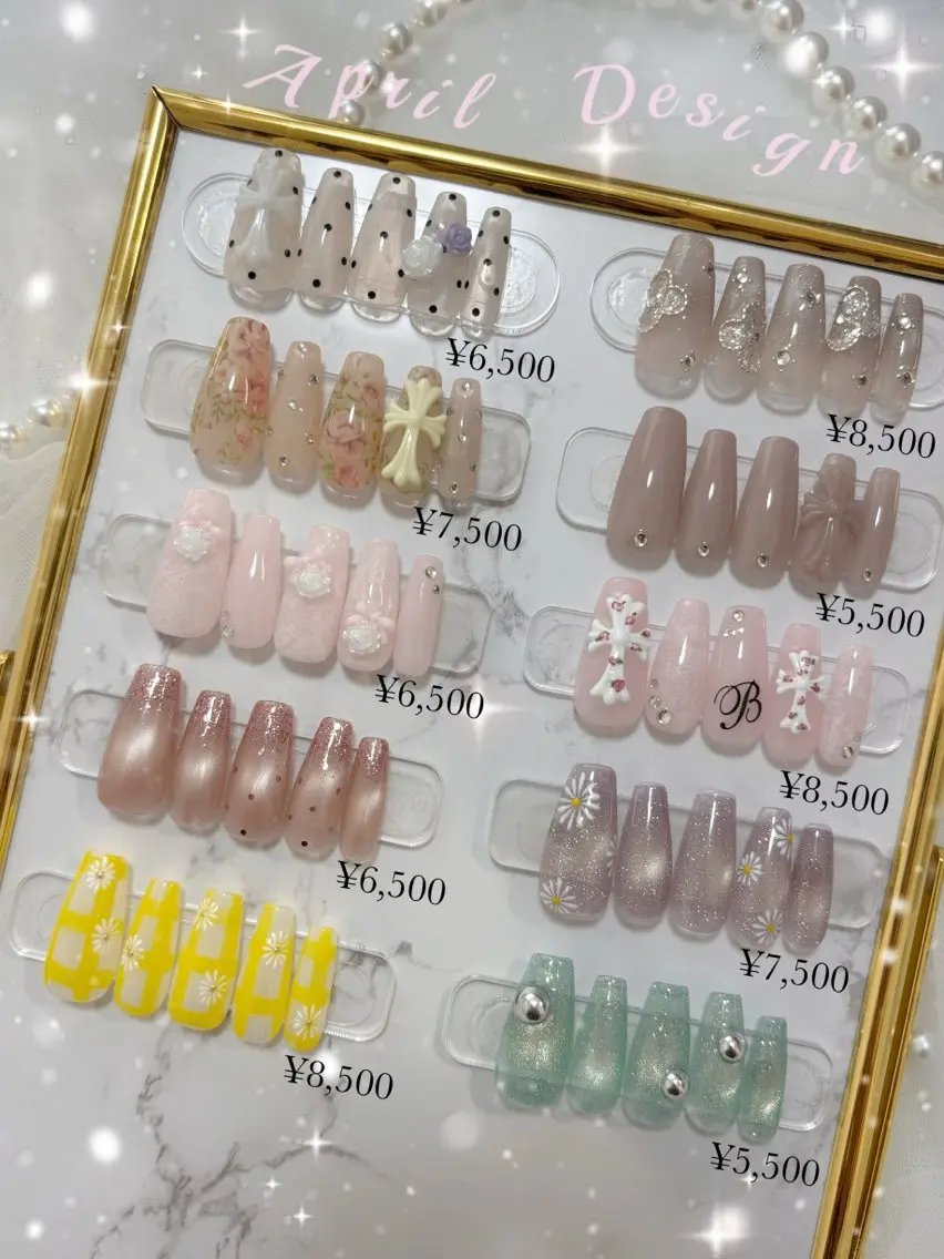 ネイル フラッシュネイル レース マグネットネイル リボン 黄色 ハンドネイル YM nailのネイルデザイン