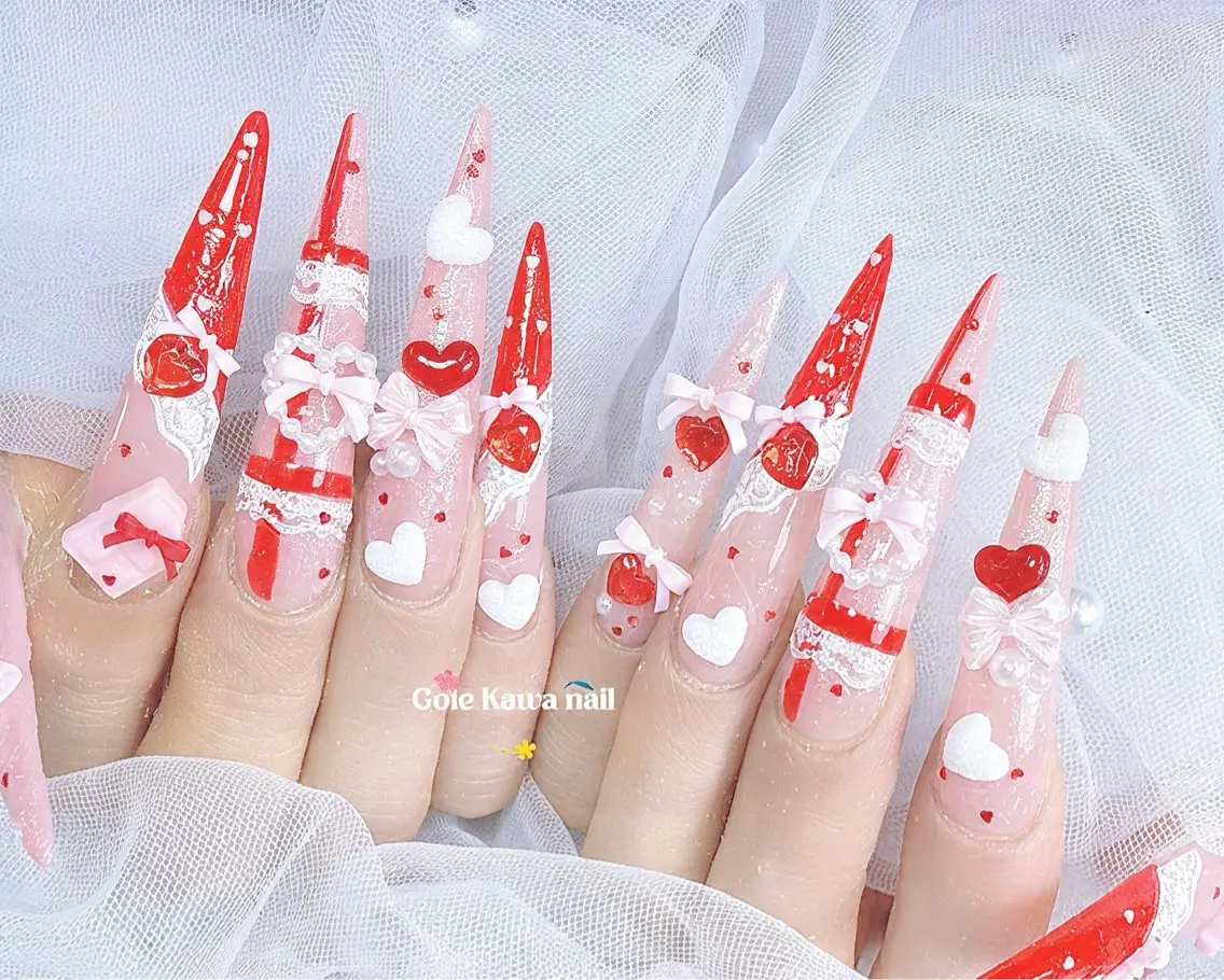 ネイル フラッシュネイル ハート 持ち込み 赤色 夏ネイル ハンドネイル ハンドケア Gote Kawa nail salonのネイルデザイン