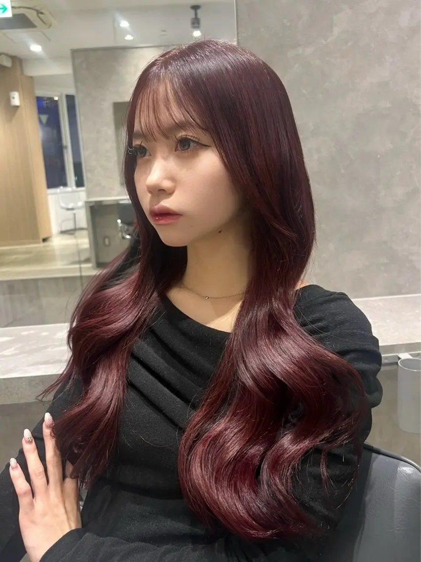 ロング カラー レッドカラー レイヤーカット ローレイヤー 髪質改善×透明感カラ ー/新宿/SHOKIのヘアスタイル