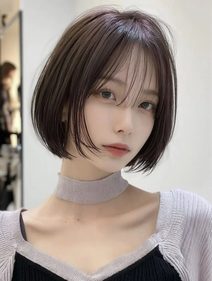 ミディアム ボブ 髪質改善 韓国風ヘア レイヤーカット 縮毛矯正 カット ヘアカラー ヘッドスパ 髪質改善/顔まわり minami🍀✩.のヘアスタイル