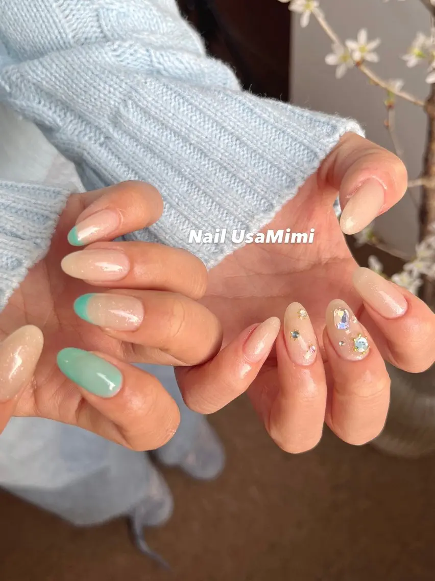 ネイル アートネイル ジェルネイル キラキラネイル オフィスネイル 春ネイル ハンドネイル Nail Usa Mimi ASAKOのネイルデザイン