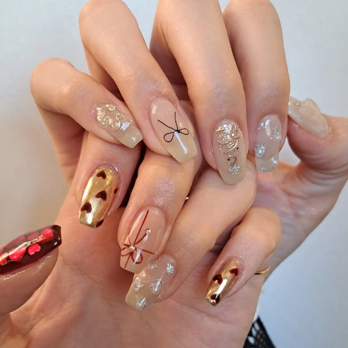 ネイル アートネイル ジェルネイル ハート 持ち込み 冬ネイル ハンドネイル Nail mood デザイン持ち込みokのネイルデザイン