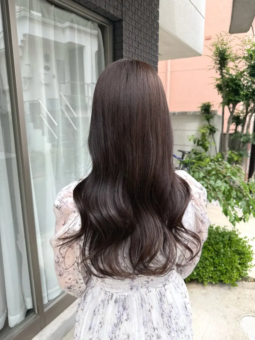 ロング カラー ショコラグレージュ グレージュ カット ヘアカラー トリートメント グレージュ/レイヤー /韓国ヘア/RISAのヘアスタイル