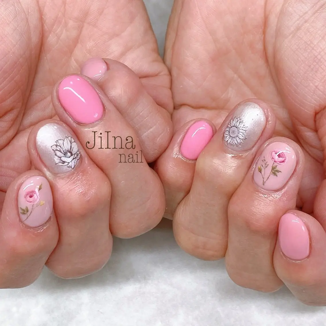 ネイル フラワーネイル ピンク JiIna nailのネイルデザイン