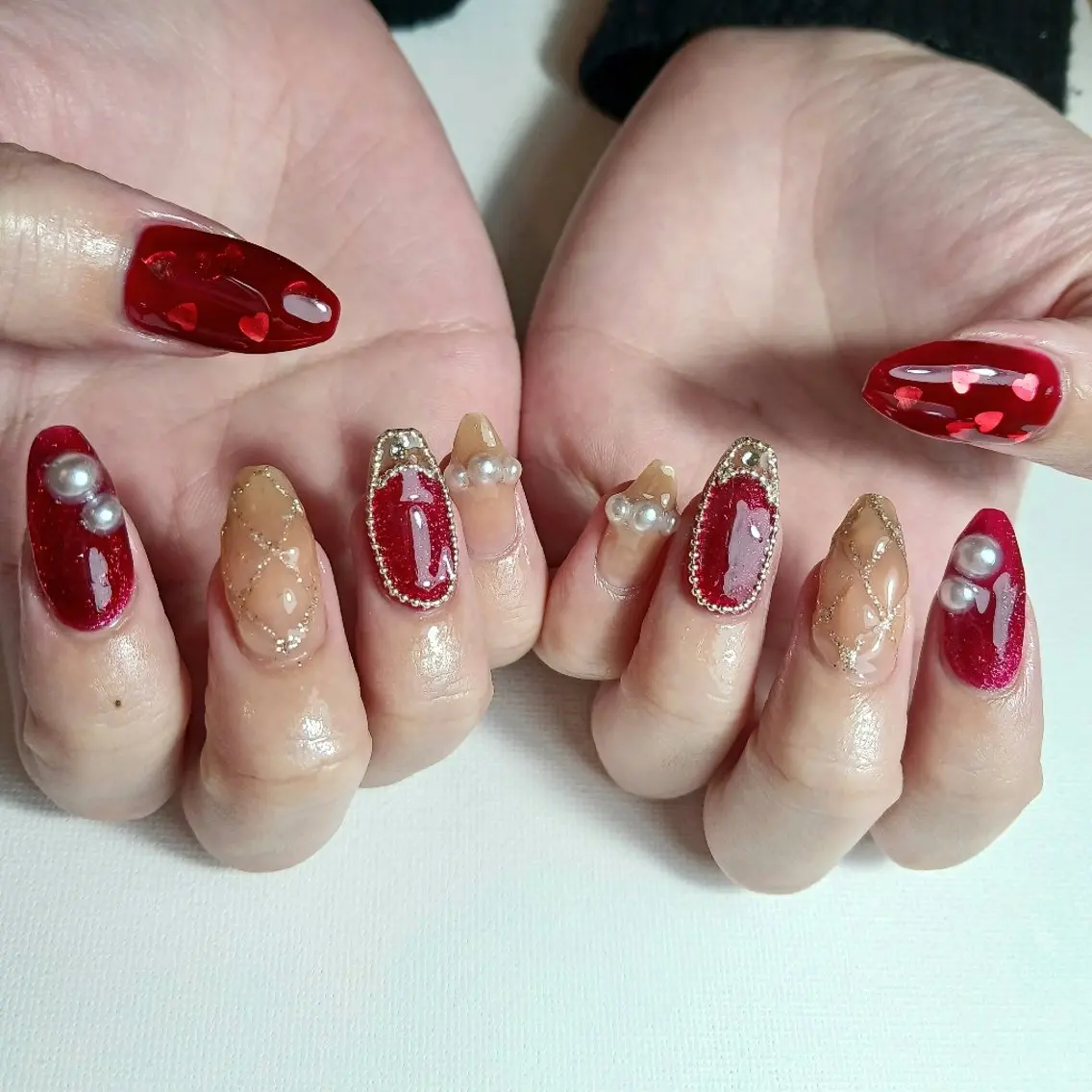 ネイル ボルドー ジェルネイル ハート マグネットネイル 持ち込み ハンドネイル owlnail /持込みデザイン専門のネイルデザイン