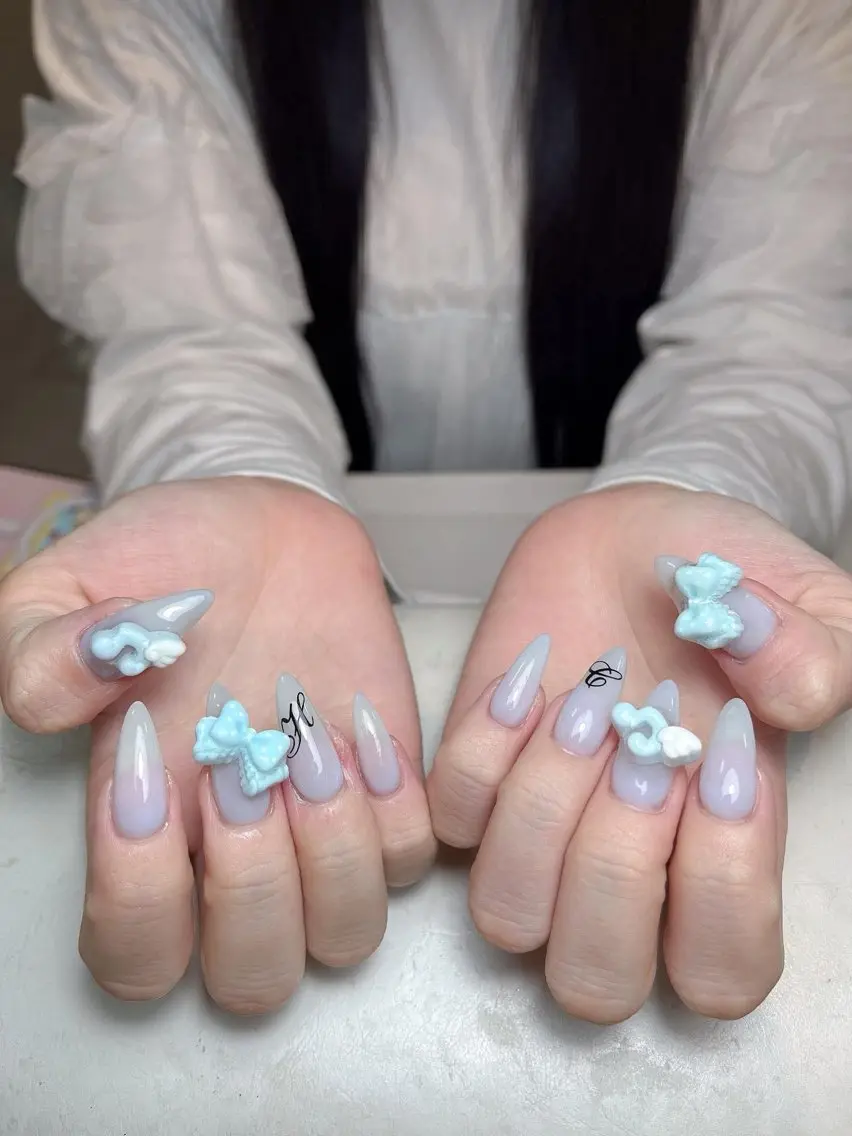 ネイル フレンチネイル ジェルネイル ガーリー 韓国ネイル ロングネイル ハンドネイル NieNail Nezukoのネイルデザイン