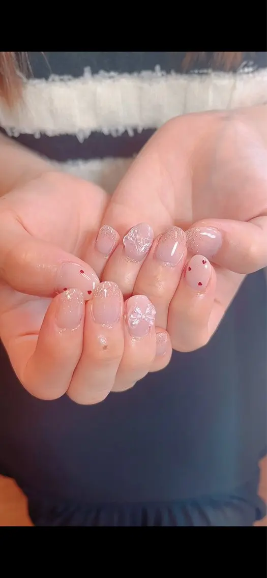 ネイル 韓国ネイル リボン ハンドネイル LOVE NAIL 💕Sonoのネイルデザイン