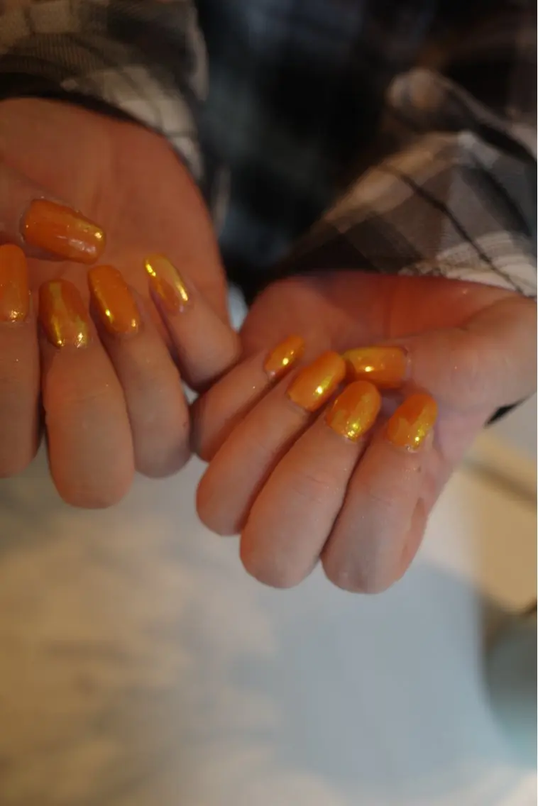 ネイル オーロラネイル オレンジ NailSalon AULAのネイルデザイン