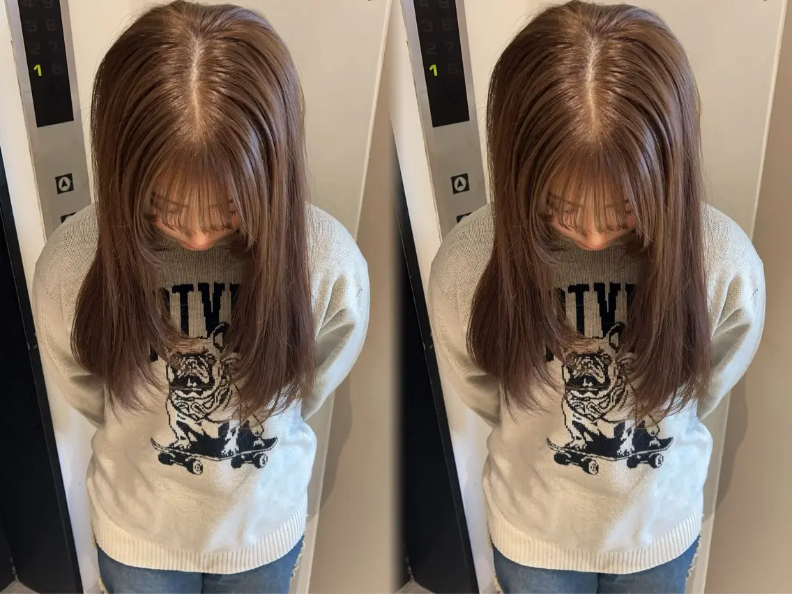 ロング カラー ベージュカラー ブリーチ ミルクティーベージュ ブリーチなしカラー ayaka🫧 梅田ダブルカラーのヘアスタイル