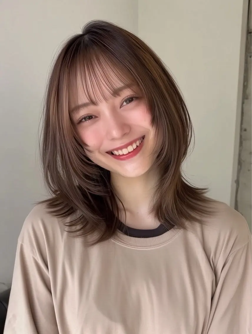 ミディアム カラー 堀 和香菜のヘアスタイル