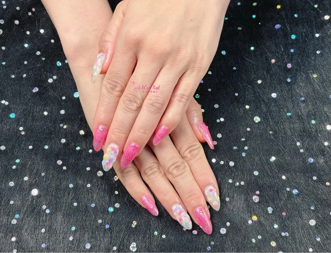 ネイル 桜ネイル 長さ出し フラワーネイル フレンチネイル ジェルネイル ハンドネイル ACon NailSalonのネイルデザイン