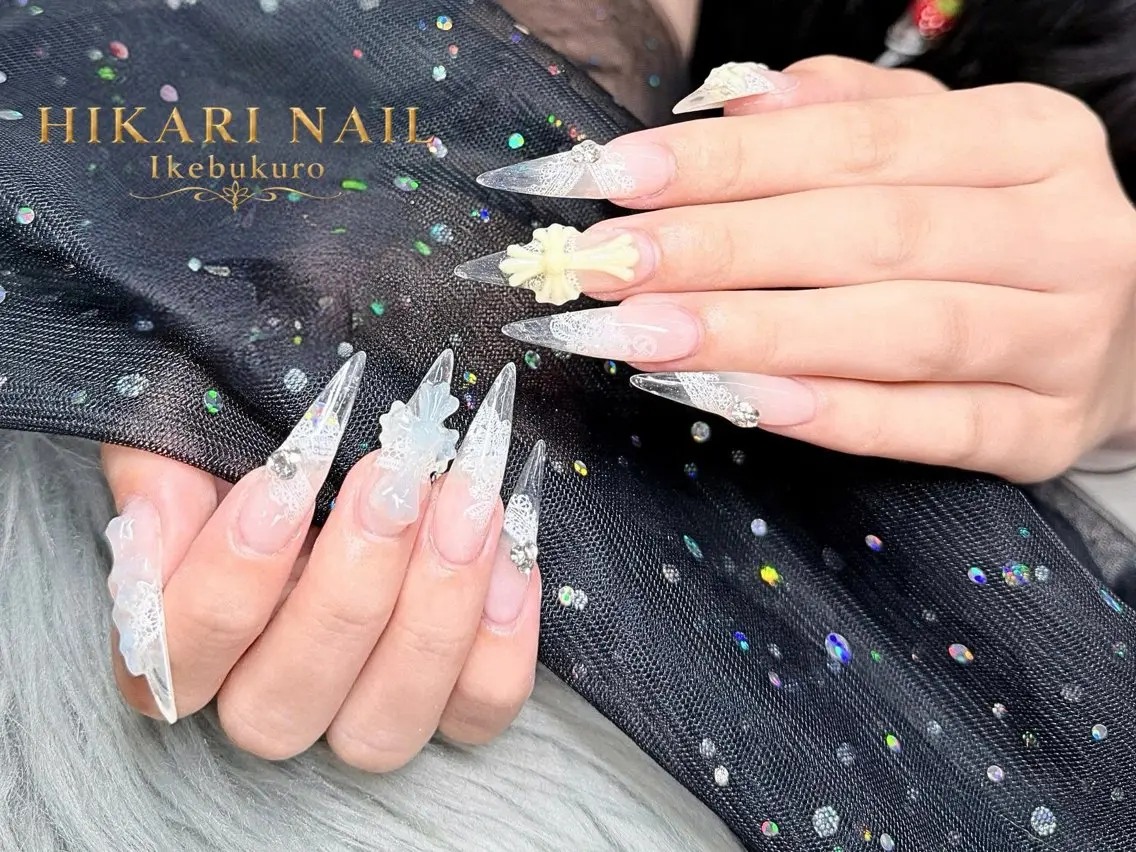 ネイル チークネイル 長さ出し フレンチネイル ガーリー ハロウィン ハンドネイル HikariNail Ikebukuroのネイルデザイン
