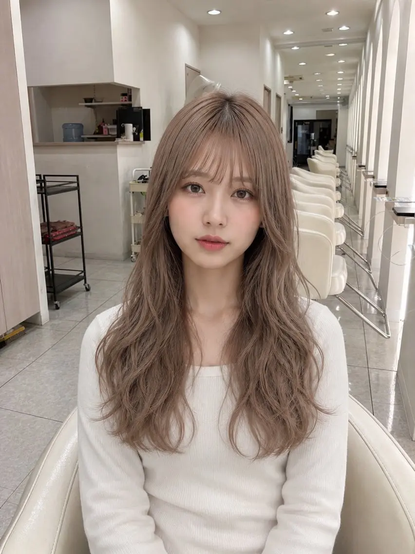 ロング カラー ベージュカラー 透明感カラー ミルクティーベージュ ヘアカラー トリートメント FORCE 青木明日翔のヘアスタイル