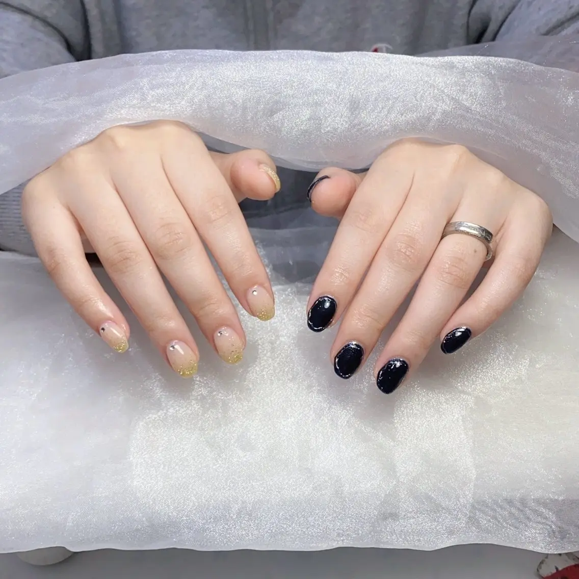 ネイル アートネイル 長さ出し フレンチネイル グラデーション キラキラネイル ハンドネイル Yuki Nailのネイルデザイン