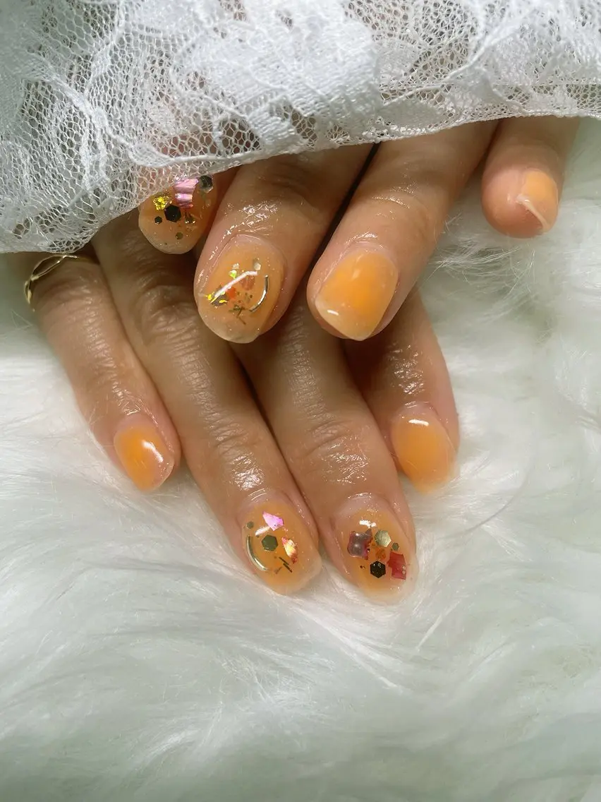 ネイル チークネイル オレンジ ハンドネイル TOWA NAILのネイルデザイン