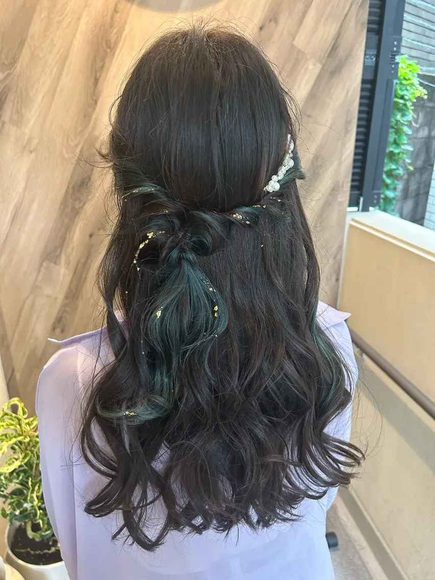ロング ヘアアレンジ ハーフアップ デート ヘアセット SHANTi 飯塚 ヘアセット/髪質改善のヘアスタイル