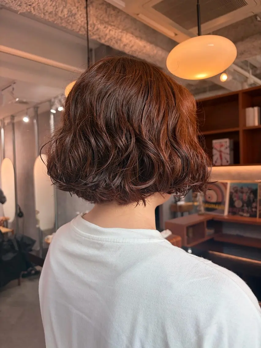 ショート カラー パーマ ブラウンカラー オレンジ オレンジブラウン ボブ カット ヘアカラー パーマ ほの /縮毛矯正 /メンズ/カラーのヘアスタイル