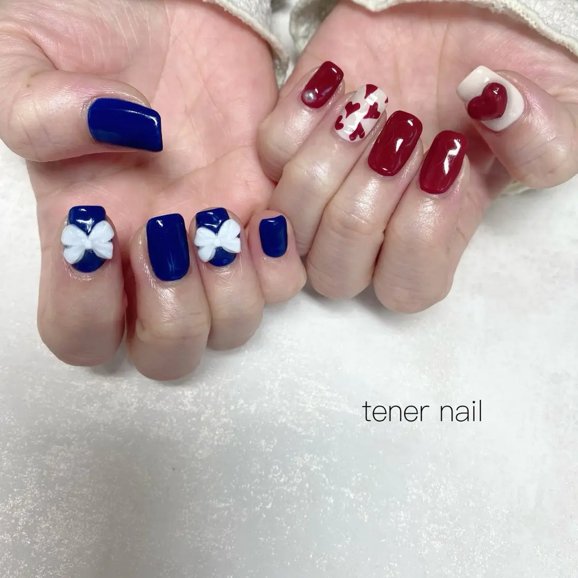 ネイル ハート リボン ハンドネイル テネルネイル tener nailのネイルデザイン
