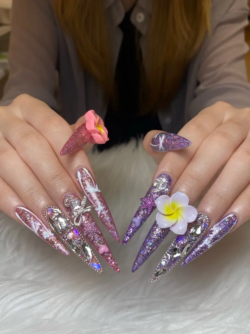 ネイル オーロラネイル ブラウン フラッシュネイル フラワーネイル ホログラムネイル ハンドネイル Rei _Nail 新宿のネイルデザイン