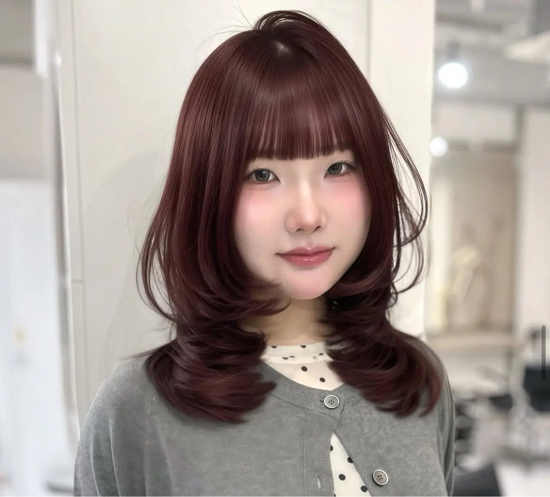 セミロング レイヤーカット カット ヘアカラー トリートメント yuuka 🖤韓国ヘア🖤のヘアスタイル