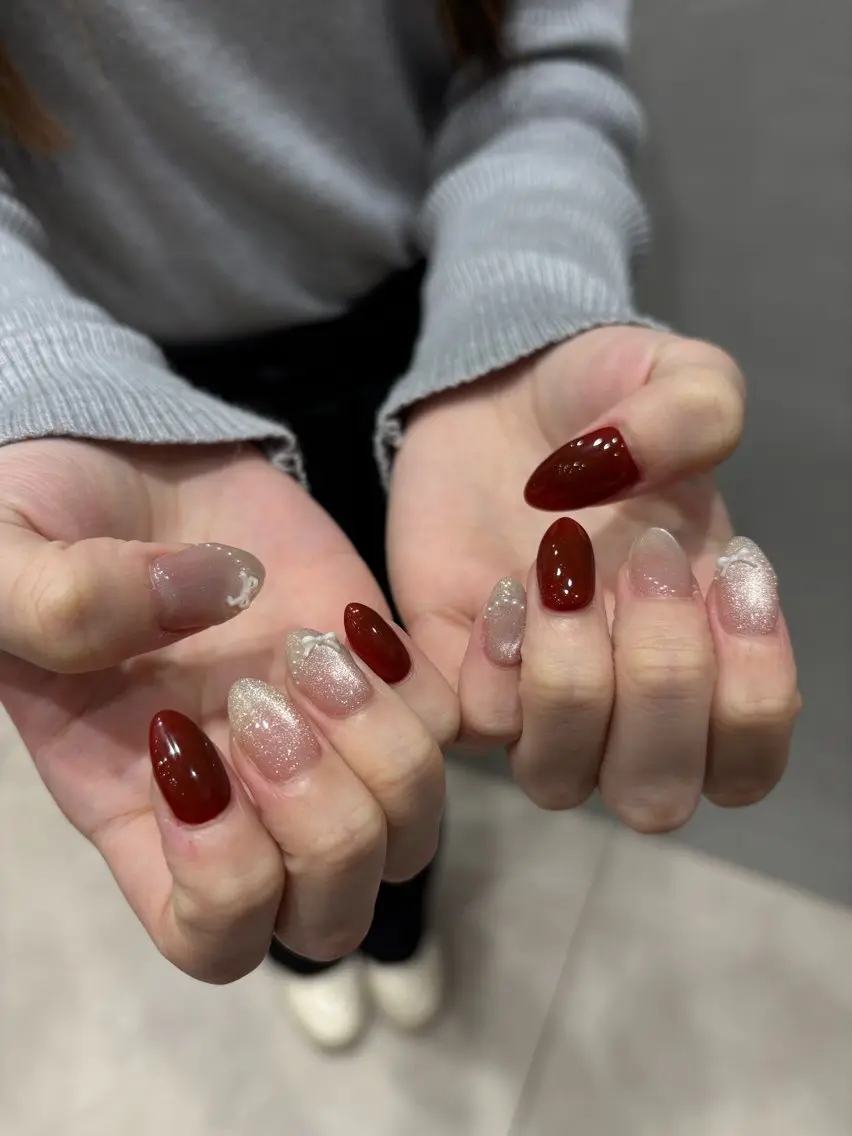 ネイル ボルドー ジェルネイル パラジェル ハンドネイル N° nail_ fuyukaのネイルデザイン
