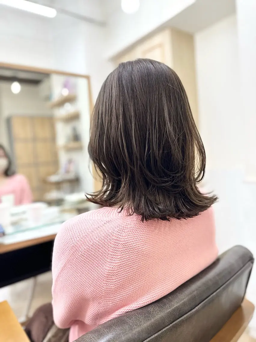 ミディアム カラー パーマ ヘアアレンジ メンズ キッズ レイヤーカット/ 巻ける縮毛矯正のヘアスタイル