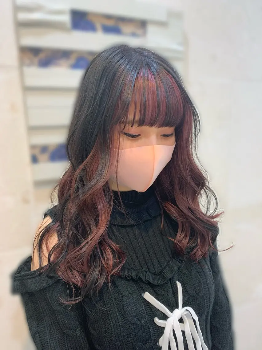 ロング カラー ミストバング  フェイスフレーミング ピンクカラー ロング カット ヘアカラー トリートメント メテオカラー/ 縮毛矯正/高橋勇樹のヘアスタイル