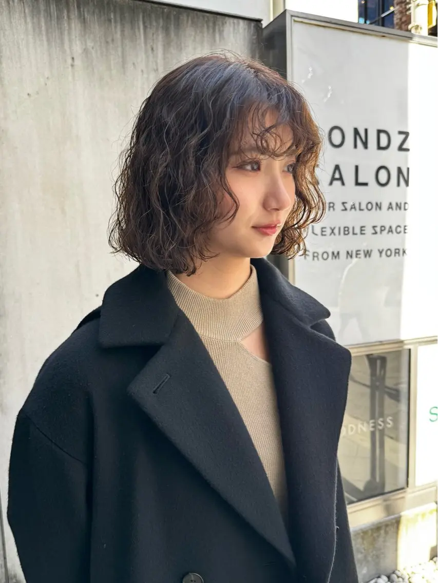 ミディアム パーマ ミディアムパーマ ボブ デジタルパーマ 🌀ボブ　萩原　龍のヘアスタイル