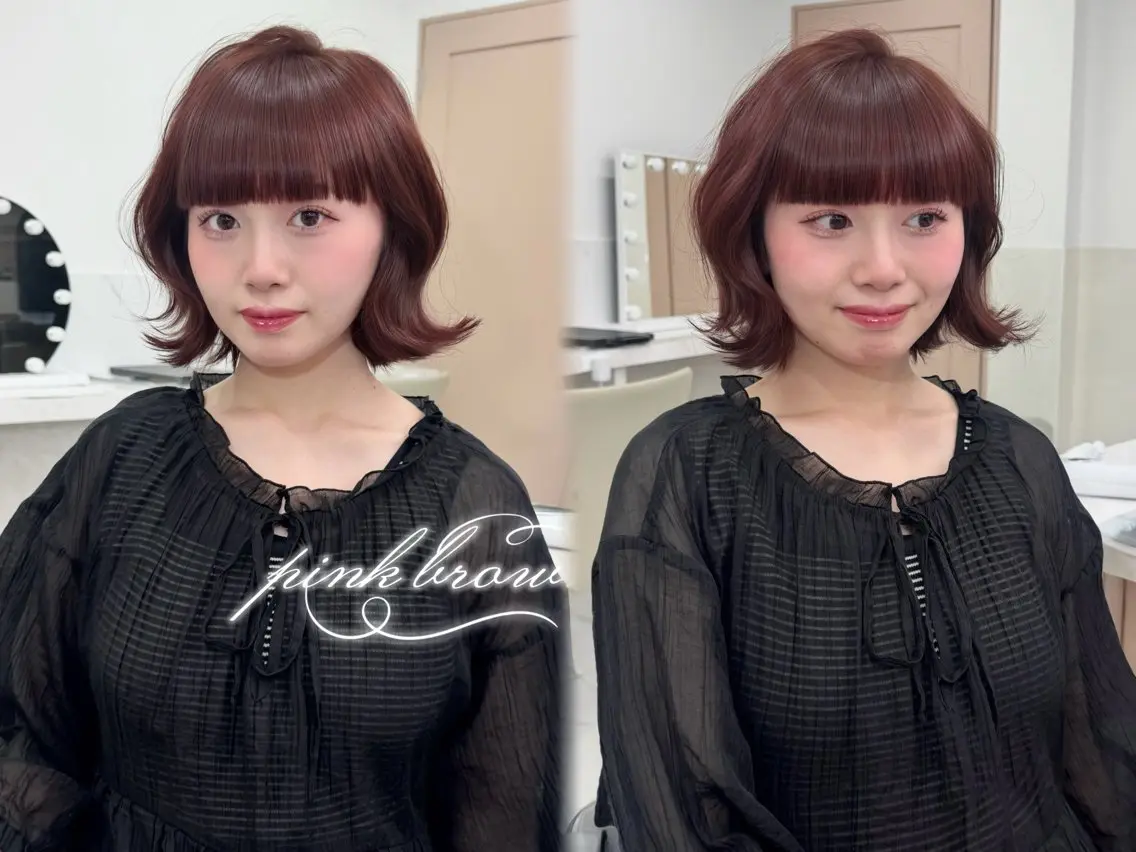 ショート ピンクブラウン ヘアカラー トリートメント YUME/ワンホン/ ダブルカラー/表参道のヘアスタイル