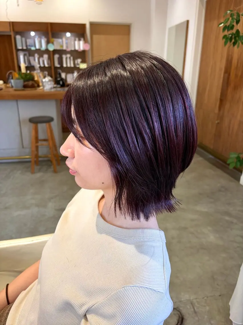 ミディアム カラー ショートボブ ボブレイヤー ブリーチ 透明感カラー ブリーチなしカラー カット ヘアカラー トリートメント fulam － KAEDEのヘアスタイル