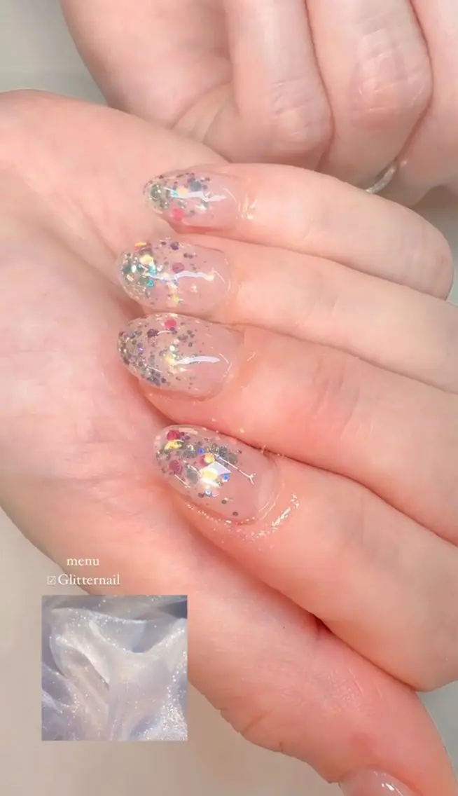ネイル 長さ出し フットネイル ジェルネイル ラメ(グリッター) ラメグラデーション ハンドネイル chipie_ momiのネイルデザイン