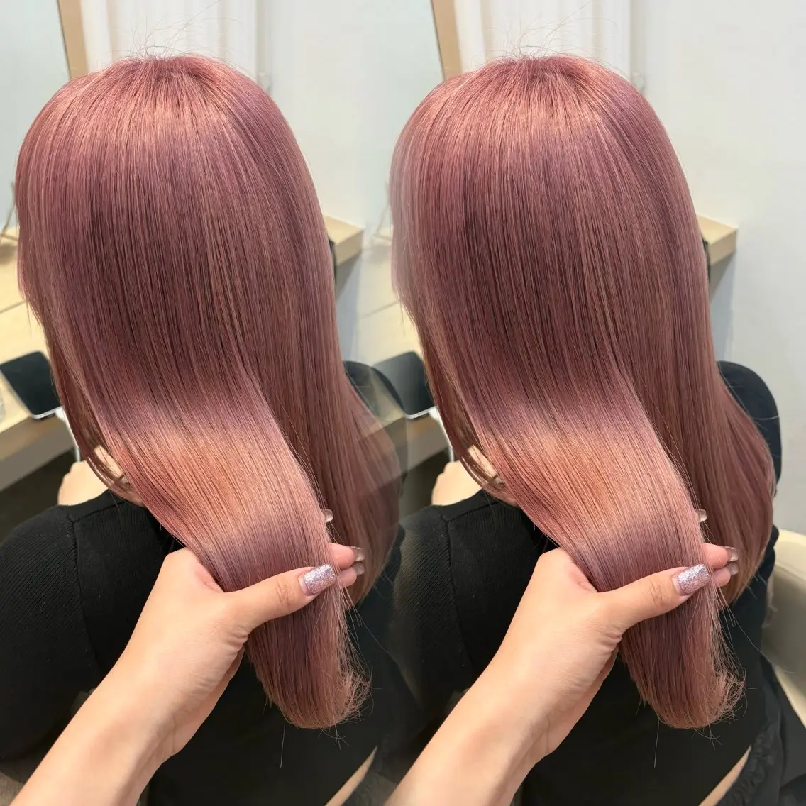 ミディアム カラー ベージュカラー ピンクカラー ピンクベージュ ヘアカラー ブリーチ/韓国 ひなたのヘアスタイル
