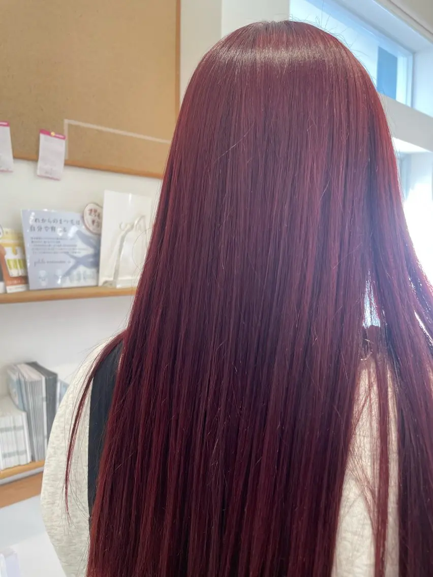 ロング カラー ブリーチ ブリーチなしカラー レッドカラー CRECE♪山下 琴未のヘアスタイル