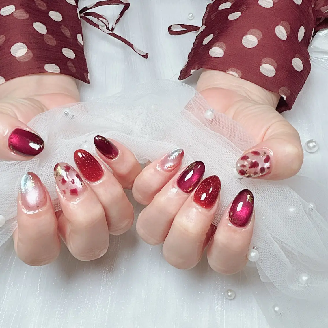 ネイル アートネイル 韓国ネイル ロングネイル 赤色 春ネイル ハンドネイル Cute Tips nailのネイルデザイン