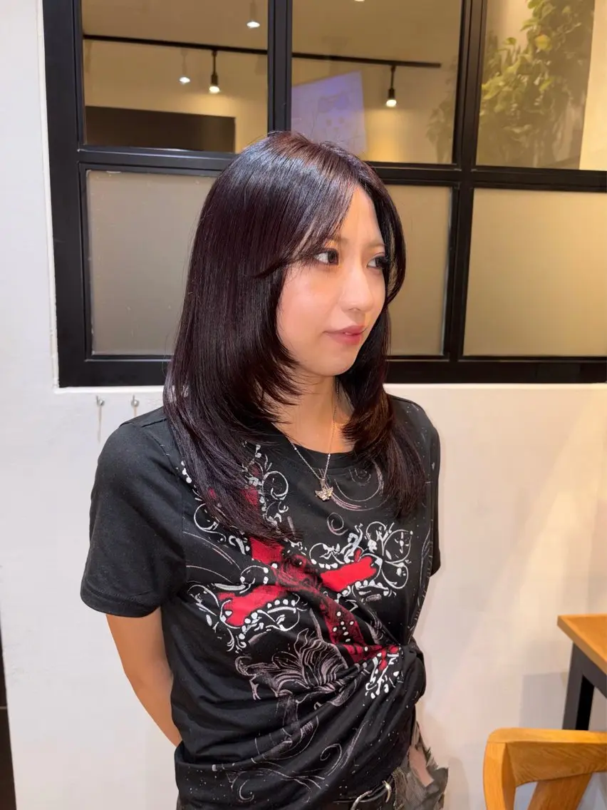 ミディアム カラー ボルドーカラー ヘアカラー トリートメント ワンカラー/ハイトー ン🪽MiYU🪽のヘアスタイル
