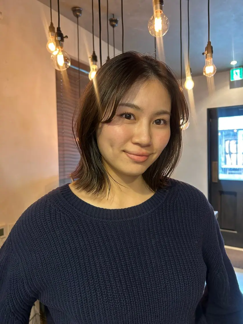 ミディアム カラー パーマ カット ヘアカラー レイヤー/透明感/ ブリーチなし/わかなのヘアスタイル
