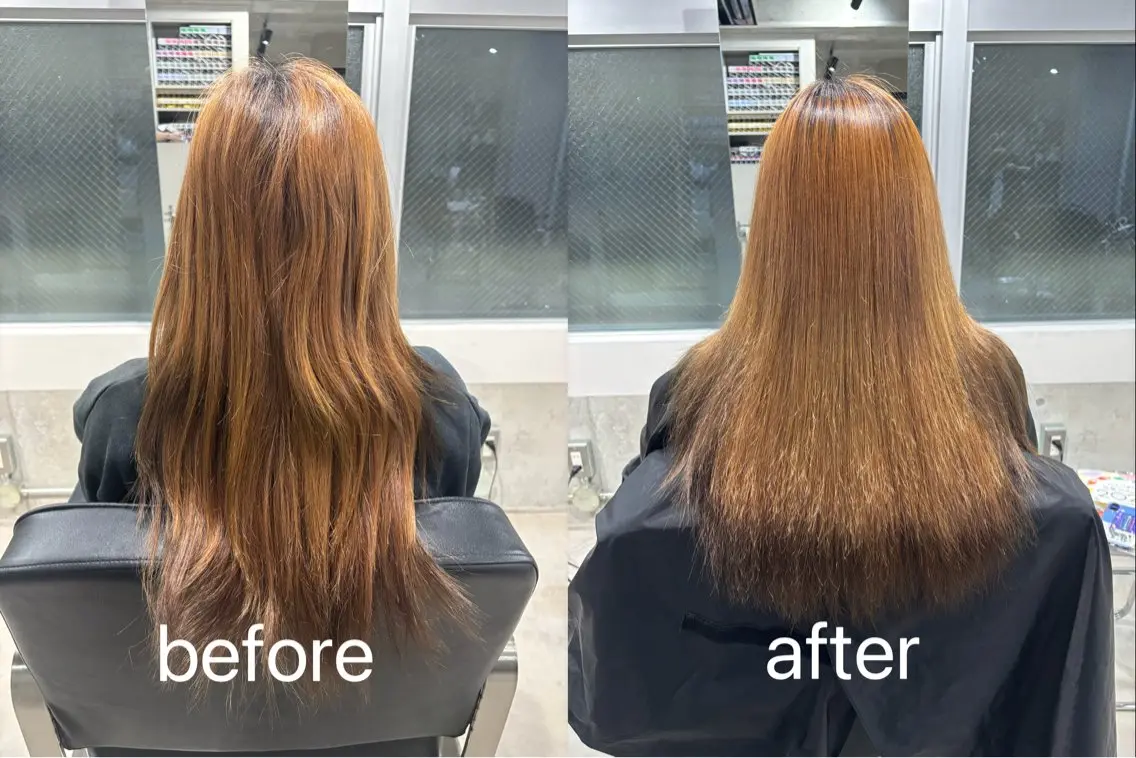 ロング 縮毛矯正 デザインカラー みさのヘアスタイル