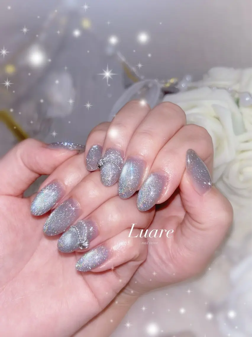 ネイル ブルー フラッシュネイル フラッシュマグ ジェルネイル マグネットネイル ハンドネイル NailSalon Luare 大阪本町のネイルデザイン