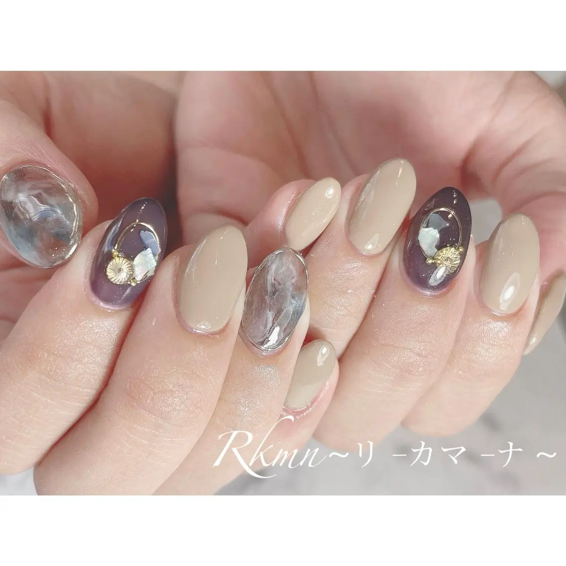 ネイル アートネイル ブラウン 大理石ネイル(マーブル) ニュアンスネイル 春ネイル ハンドネイル フットネイル ハンドケア Rkmn ~リ-カマ-ナ~のネイルデザイン